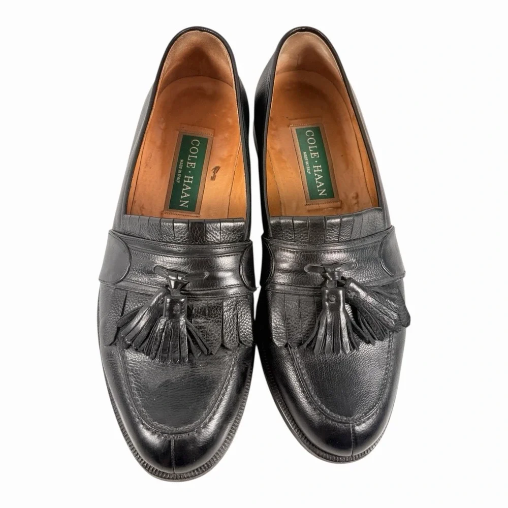 Cole Haan Man 7D Pinch Tassel Loafers DressShoes Black Genuine American Handsewn